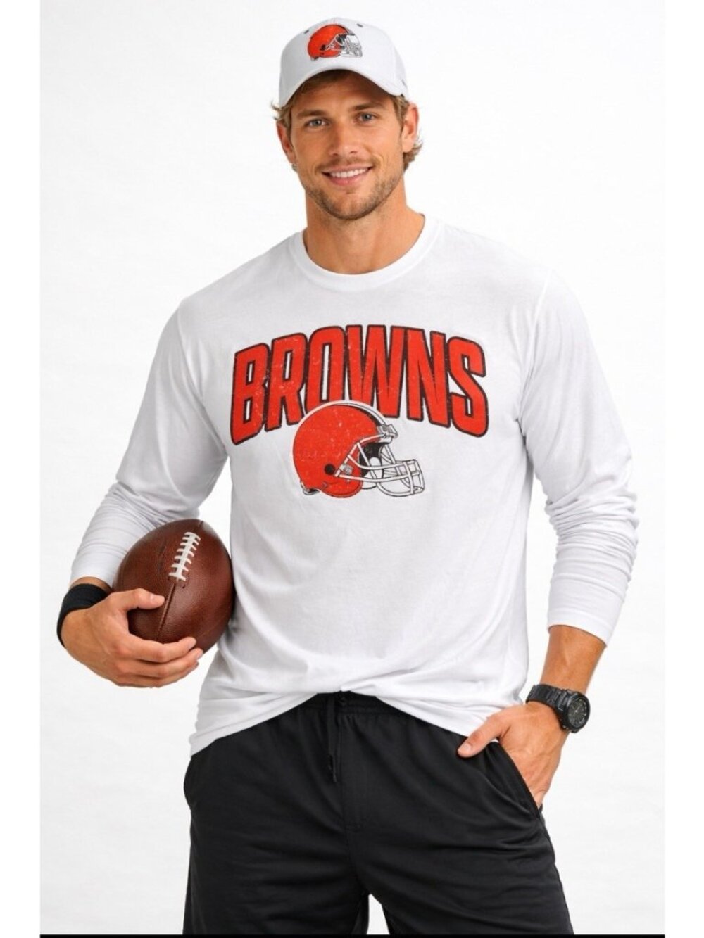 Cleveland Browns Men's  Long Sleeve T-Shirt White CSA  Size 2XL NFL NWT Football